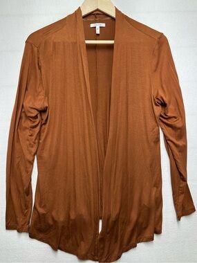 Maurices Small Rust Brown Open Front Cardigan Ruched Sleeve Lightweight Knit